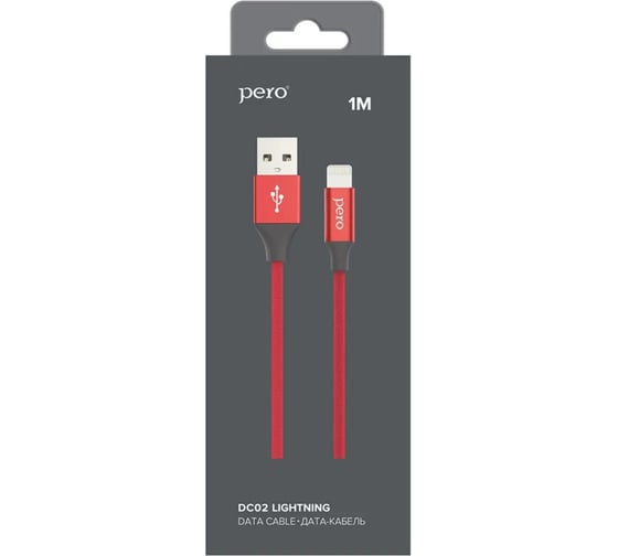 Дата-кабель PERO DC-02 8-pin Lightning, 2А, 1м, красный PRDC-028P1MR