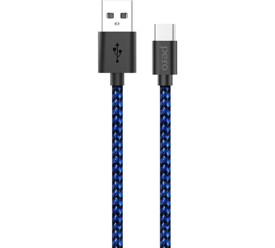 Дата-кабель PERO DC-04 Type-C, 3А, 1м, Blue-black, Fast Charge PRDC-04TC1MBB 1