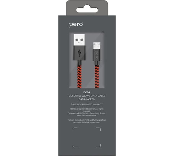 Дата-кабель PERO DC-04 micro-USB, 2А, 2м, Red-black PRDC-04MU2MRB