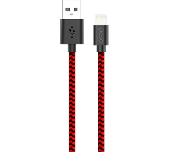 Дата-кабель PERO DC-04 8-pin Lightning, 2А, 1м, Red-black PRDC-048P1MRB 1