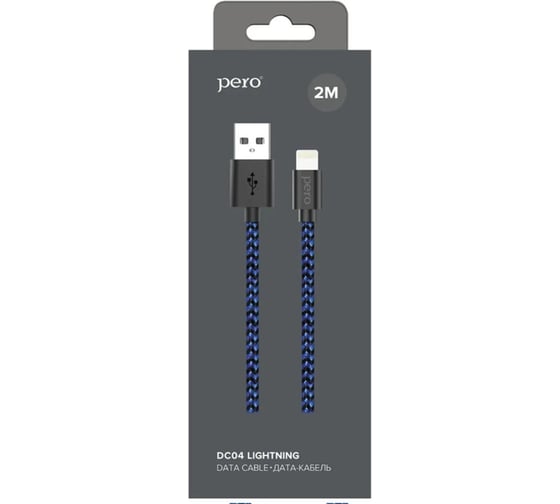 Дата-кабель PERO DC-04 8-pin Lightning, 2А, 2м, Blue-black PRDC-048P2MBB