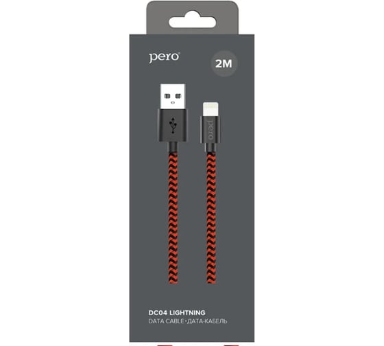 Дата-кабель PERO DC-04 8-pin Lightning, 2А, 2м, Red-black PRDC-048P2MRB