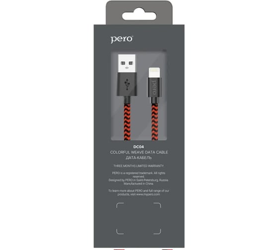 Дата-кабель PERO DC-04 8-pin Lightning, 2А, 2м, Red-black PRDC-048P2MRB