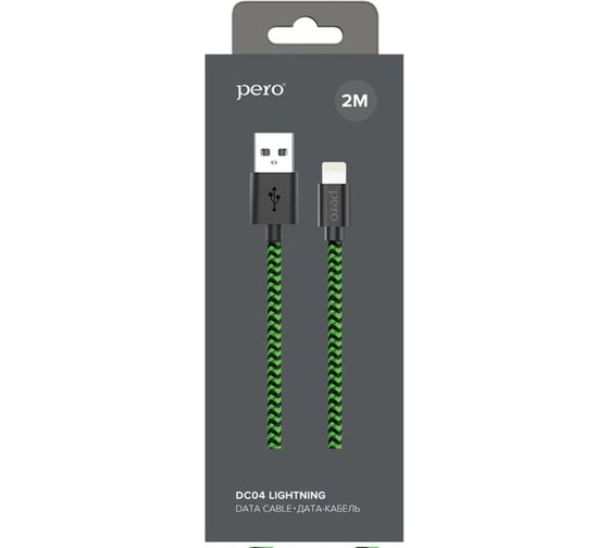 Дата-кабель PERO DC-04 8-pin Lightning, 2А, 2м, Green-black PRDC-048P2MGB