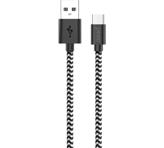 Дата-кабель PERO DC-04 Type-C, 3А, 2м, Silver-black, Fast Charge PRDC-04TC2MSB