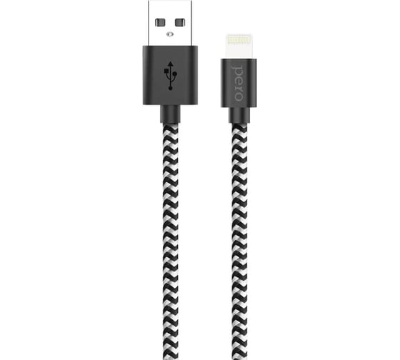 Дата-кабель PERO DC-04 8-pin Lightning, 2А, 2м, Silver-black PRDC-048P2MSB