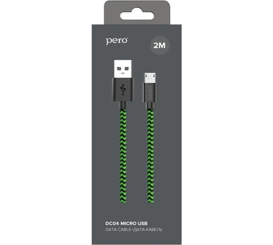 Дата-кабель PERO DC-04 micro-USB, 2А, 2м, Green-black PRDC-04MU2MGB