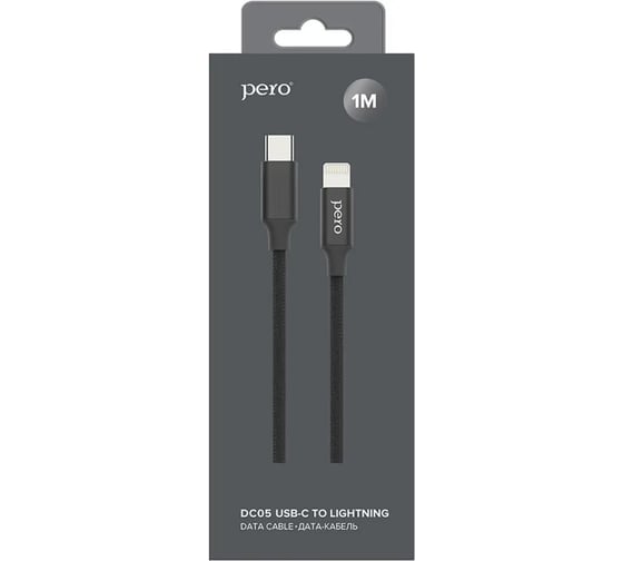 Дата-кабель PERO DC-05 Type-C to Lightning, 3А, 1м, Black PRDC-05TC8P1MB