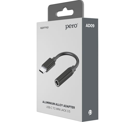Адаптер Pero AD09 USB-C TO MINI JACK 3.5MM, черный PRAD09BK