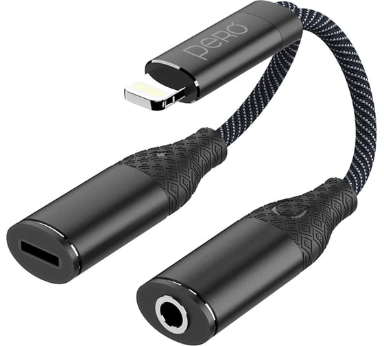 Адаптер Pero AD12 LIGHTNING TO LIGHTNING/MINI JACK 3.5, черный PRAD12BK