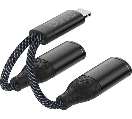 Адаптер Pero AD12 LIGHTNING TO LIGHTNING/MINI JACK 3.5, черный PRAD12BK