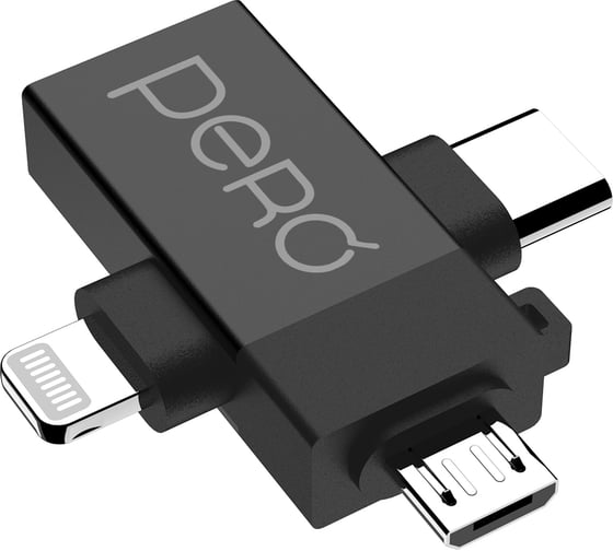 Адаптер Pero AD14 OTG LIGHTNING+USB-C+MICRO-USB TO USB 3.0, черный PRAD14BL