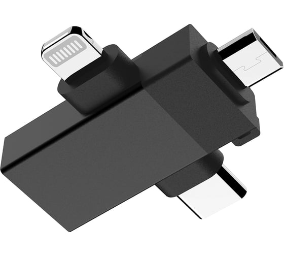 Адаптер Pero AD14 OTG LIGHTNING+USB-C+MICRO-USB TO USB 3.0, черный PRAD14BL