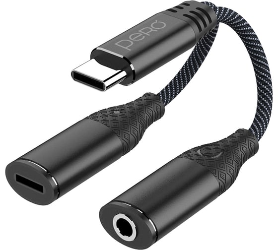 Адаптер Pero AD11 USB-C TO USB-C/MINI JACK 3.5, черный PRAD11BK