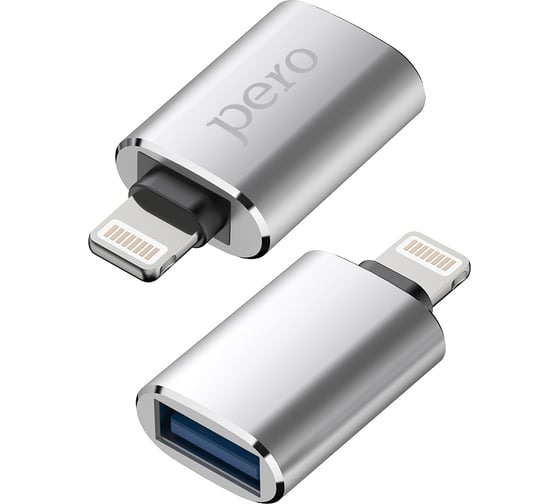 Адаптер Pero AD02 OTG LIGHTNING TO USB 3.0, серебристый PRAD02LTSR