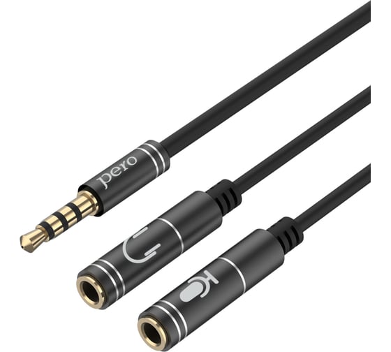 Аудио разветвитель PERO AD08 PREMIUM AUX SPLITTER MIC + SPEAK, черный PRAD08MSBK