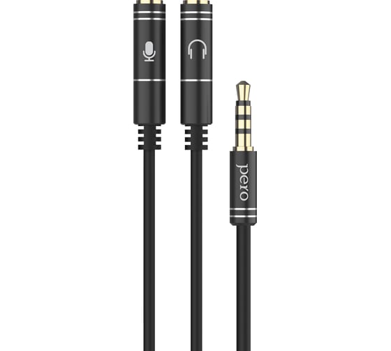 Аудио разветвитель PERO AD08 PREMIUM AUX SPLITTER MIC + SPEAK, черный PRAD08MSBK