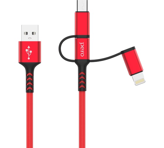 Дата-кабель PERO DC-06 Universal 3 in 1 (Lightning/micro USB/Type-C), 2А, 2м, красный PRDC-06U2MR