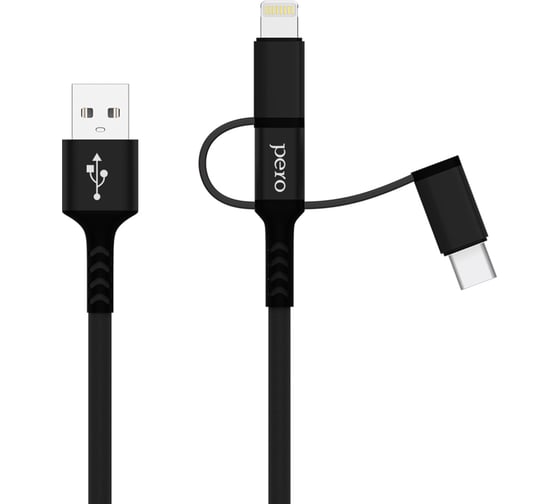Дата-кабель PERO DC-06 Universal 3 in 1 (Lightning/micro USB/Type-C), 2А, 2м, черный PRDC-06U2MB