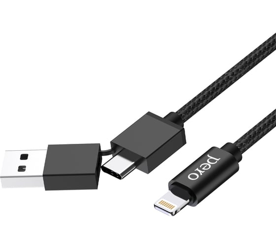 Дата-кабель PERO DC-07 UNIVERSAL 2 in 1, USB-A + PD to Lightning, 1m, Black PRDC-07UTL1MB