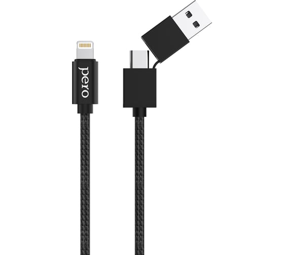 Дата-кабель PERO DC-07 UNIVERSAL 2 in 1, USB-A + PD to Lightning, 1m, Black PRDC-07UTL1MB