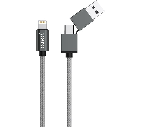 Дата-кабель PERO DC-07 UNIVERSAL 2 in 1, USB-A + PD to Lightning, 1m, Silver PRDC-07UTL1MS