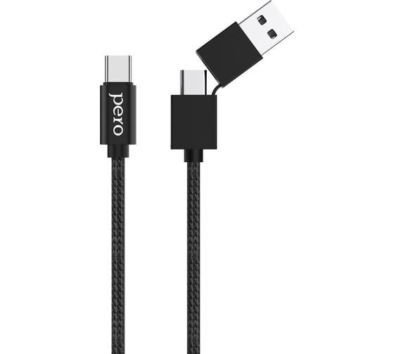 Дата-кабель PERO DC-07 UNIVERSAL 2 in 1, USB-A + PD to Type-C, 1m, Black PRDC-07UTT1MB