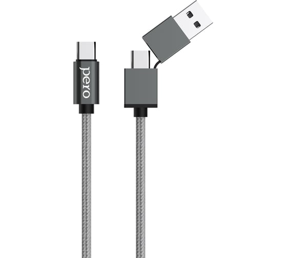 Дата-кабель PERO DC-07 UNIVERSAL 2 in 1, USB-A + PD to Type-C, 1m, Silver PRDC-07UTT1MS
