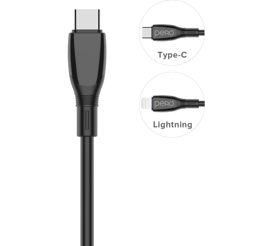 Дата-кабель PERO DC11 PD Type-C to Type-C, 60W, 2m, Black PRDC-11TT2MB 1