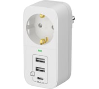 Адаптер сетевой ФОТОН AM 16-1E-USB/A2C1, 16А, с заземл., 2 USB-A + USB-C, 2,4A, белый 25726