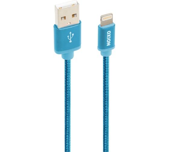 Дата-кабель OXION DCC255 с возможностью зарядки USB 2.0 (M) Lightning, 1.3м синий в оплётке, арт. OX-DCC255BL 1