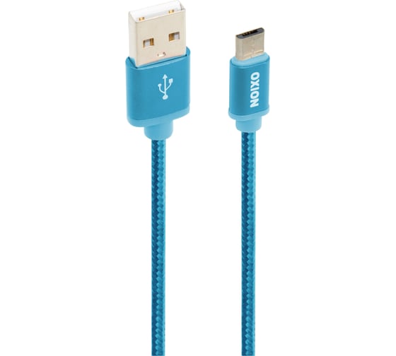 Дата-кабель OXION DCC258 с возможностью зарядки USB 2.0 (M) - Micro-USB (M), 1.3м синий в оплётке, арт. OX-DCC258BL 1