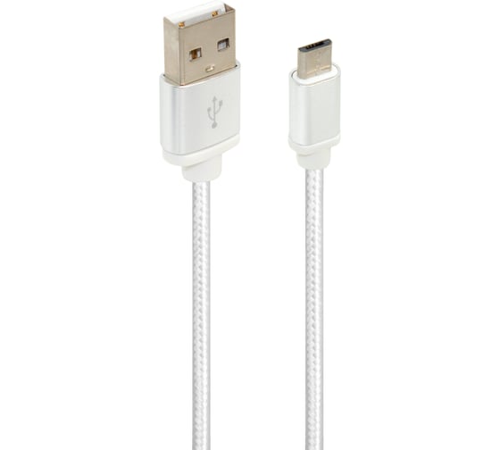 Дата-кабель OXION DCC258 с возможностью зарядки USB 2.0 (M) - Micro-USB (M), 1.3м белый в оплётке, арт. OX-DCC258WH 1