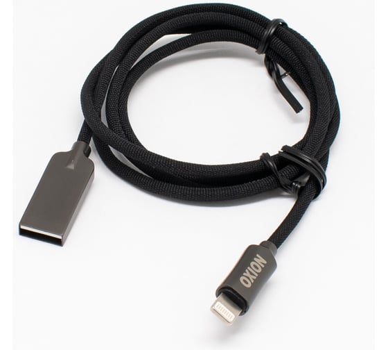 Дата-кабель OXION SC034A USB2.0 - 8 PIN, 1м, метал. кон., тканевая оплетка, черный, блистер, арт. OX-SC034ABK