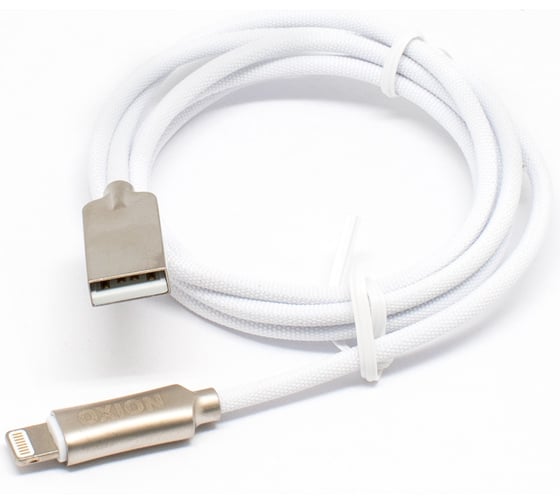 Дата-кабель OXION SC034A USB2.0 - 8 PIN, 1м, метал. кон., тканевая оплетка, белый, блистер, апр. OX-SC034AWT