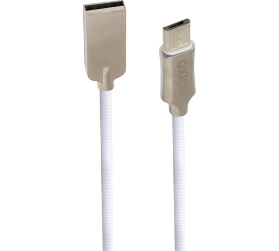 Дата-кабель OXION SC034M USB2.0 - MicroUSB, 1м, метал. кон., тканевая оплетка, белый, блистер, арт. OX-SC034MWT 1