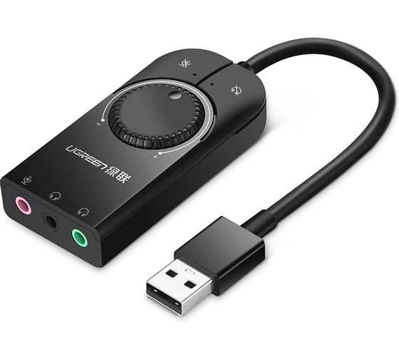 Внешняя стерео звуковая карта Ugreen CM129 (40964) USB External Stereo Sound Adapter, длина 15 см. цвет черный 40964_