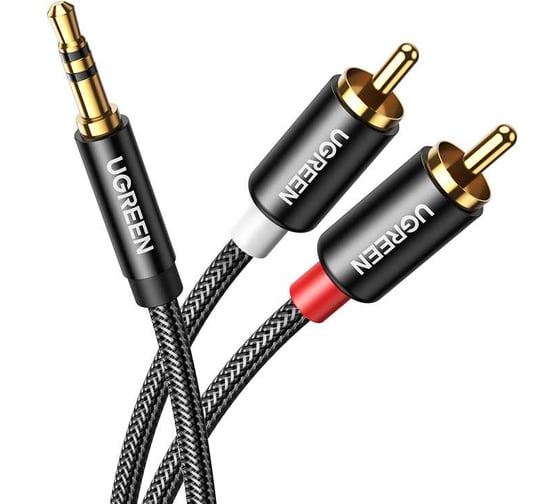 Кабель Ugreen AV1163.5mm Male to 2RCA Male Cable, длина 1м. цвет черный 10749_