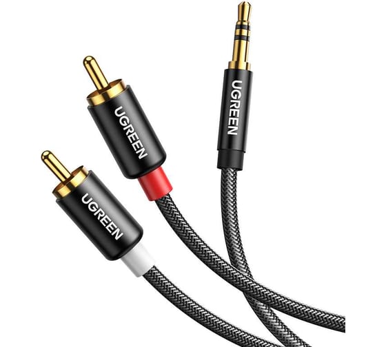 Кабель Ugreen AV1163.5mm Male to 2RCA Male Cable, длина 1м. цвет черный 10749_
