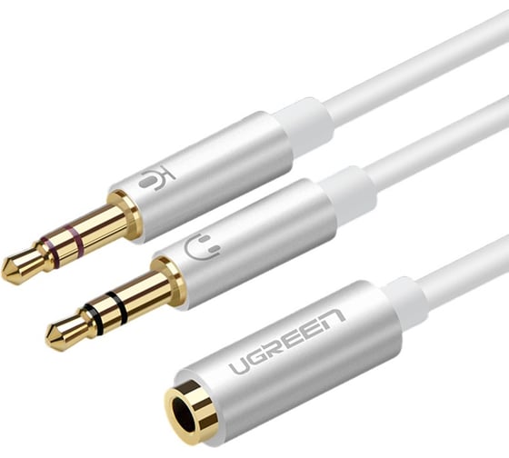 Кабель Ugreen AV140 (10790) Dual 3.5mm Male To 3.5mm Female Audio Cable Aluminum Case. цвет белый 10790_