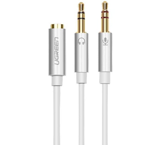 Кабель Ugreen AV140 (10790) Dual 3.5mm Male To 3.5mm Female Audio Cable Aluminum Case. цвет белый 10790_