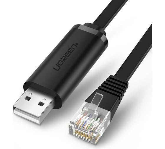 Кабель Ugreen CM204 USB-A to RJ45 Console Cable, длина 1,5м. цвет черный 50773 1