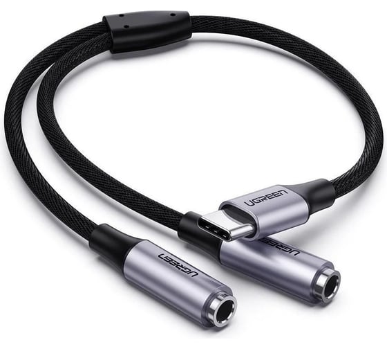 Разветвитель Ugreen AV144 (30732) USB Type C Male to 3.5mm 2 Female Audio Cable. Длина 25см. цвет серый 30732_