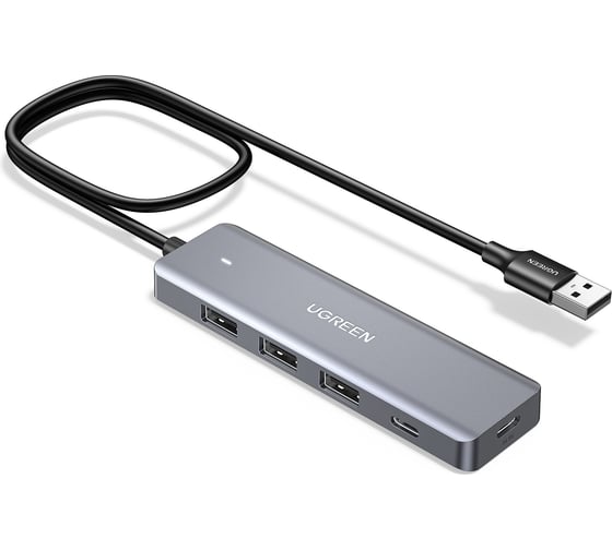 Хаб Ugreen CM219 (15920) 3-USB-A 3.0+ 1- USB-C 3.0 HUB с портом питания USB-C. цвет черный/серебристый 15920_