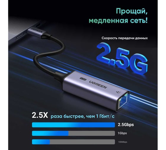 Адаптер Ugreen CM648 () USB-C 3.1 to RJ45 2.5G Ethernet Adapter. Цвет: серый 25052