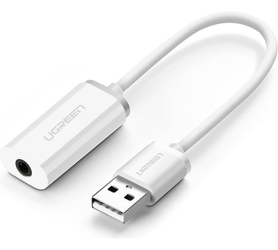 Внешняя звуковая карта Ugreen US206 (30712) USB A Male to 3.5 mm Aux Cable. Цвет: белый 30712_