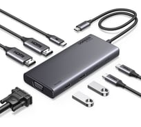 Адаптер Ugreen CM639 (35588) Revodok 8-in-1 4K-60Hz 2 HDMI VGA 2 USB-C 2 USB-A и PD Adapter. Цвет: серый 35588_