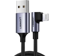 Кабель угловой Ugreen US299 Right Angle USB-A to Lightning Cable. Длина: 1 м. Цвет: черный 60521
