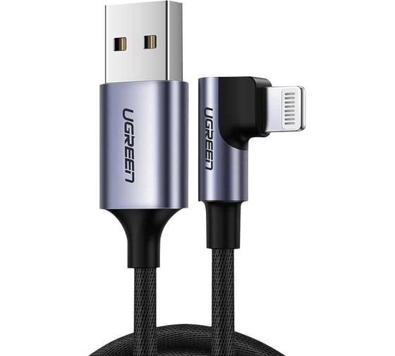 Кабель угловой Ugreen US299 Right Angle USB-A to Lightning Cable. Длина: 1 м. Цвет: черный 60521 1
