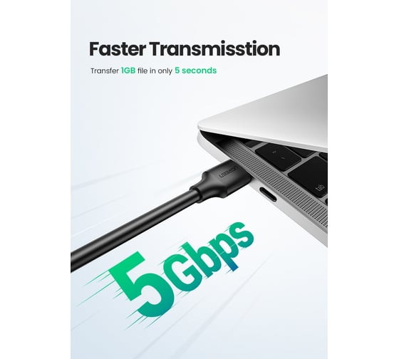 Кабель Ugreen US128 (10369) USB-A 3.0 Male to Male Cable. Длина: 0,5м. Цвет: черный 10369_